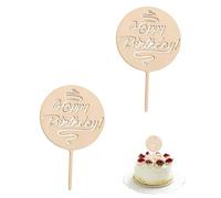 WUNZILO 2 piezas Topper Tarta Madera Feliz cumpleaños Santo Grial Decoracón Bautizo Cake Topper para Fiesta Cumpleaños(A)