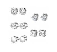 WUNZILO 5 Pares Pendientes Magnéticos, Pendientes Hombre, Sin Necesidad de Perforar, Pendientes Iman Hombre, 8 mm Pendiente Hombre Plata Diamante, Pendiente de Imán para Hombres y Mujers