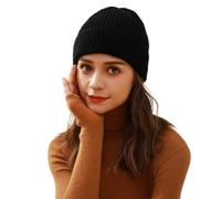 WUODHTW Beanie Hat for Men Women, Wool Fisherman Beanies, Cuffed Knit Warm Winter Hats Skull Cap Ski Cap for Outdoor (Black)