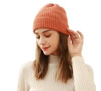 WUODHTW Beanie Hat for Men Women, Wool Fisherman Beanies, Cuffed Knit Warm Winter Hats Skull Cap Ski Cap for Outdoor (Orange)