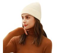 WUODHTW Beanie Hat for Men Women, Wool Fisherman Beanies, Cuffed Knit Warm Winter Hats Skull Cap Ski Cap for Outdoor (White)