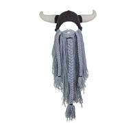 WUODHTW Gorro de punto vikingo para hombre, diseño bárbaro y vagabundo, hecho a mano, cálido, gorro de esquí, divertido gorro de fiesta, Sombrero gris-barba gris claro, Talla única