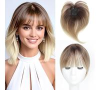 WUODHTW Hair Topper with Bangs Clip Cover Hair Toppers for Women Extensions with Thinning Hairs, 10 Inch Straight Clip in Bangs Hairs Piece (RT6/12/613)