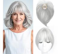 WUODHTW Hair Topper with Bangs Clip Cover Hair Toppers for Women Extensions with Thinning Hairs, 10 Inch Straight Clip in Bangs Hairs Piece (H50/60#)