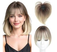 WUODHTW Hair Topper with Bangs Clip Cover Hair Toppers for Women Extensions with Thinning Hairs, 10 Inch Straight Clip in Bangs Hairs Piece (RT6/27/613)