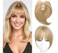 WUODHTW Hair Topper with Bangs Clip Cover Hair Toppers for Women Extensions with Thinning Hairs, 10 pulgadas Clip recto en Bangs Hairs Piece (H26/60#)