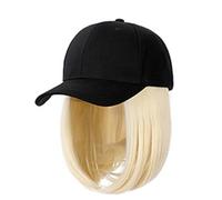 WUODHTW Peluca de béisbol para mujer, con extensiones de pelo, lacio, corto, estilo bob, ajustable, sombrero de lengua de pato