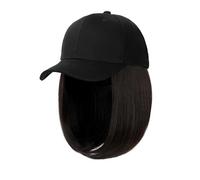 WUODHTW Peluca de béisbol para mujer, con extensiones de pelo, lacio, corto, estilo bob, ajustable, sombrero de lengua de pato