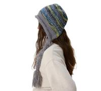 WUODHTW Warm Beanie Hats for Women Windproof Skull Cap Cozy Winter Slouchy Hat Fringe Braid Knitted Wool Hat (Light Gray)