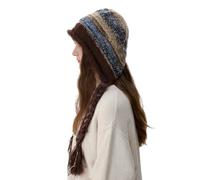 WUODHTW Warm Beanie Hats for Women Windproof Skull Cap Cozy Winter Slouchy Hat Fringe Braid Knitted Wool Hat (Dark Brown)