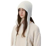 WUODHTW Winter Hat for Women's Cable Knit Aviator Hat Winter Beanie Hats Fleece Knit Earflap Scarf Hats Snow Ski Skull Cap (Milky White)