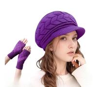 WUODHTW Women Winter Warm Knit Hat Wool Snow Ski Caps Slouchy Beanie Hats Winter Berets Skull Cap with Glove Visor Brim (Purple)