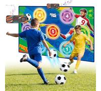 WUPIOS Juego de tapete de fútbol electrónico para niños, juego de objetivo de lanzamiento de fútbol para interiores y exteriores con puntuación en tiempo real, 2 fútbol suave y portería, regalos de