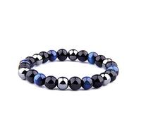 WUPNGS Pulseras WJDT Pulsera de obsidiana, hematita, Ojo Tigre for Hombre Protectora Piedra Natural(2,10mm)