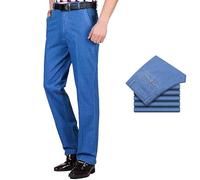 WUQILONGBANG Jeans de cintura alta y corte recto para hombre, pantalones de mezclilla elásticos de cintura alta para hombres mayores (azul A, 30W), Azul A