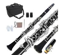WUQIMUSC Clarinete Bb para estudiante Madera de Ebonita B Flat 17 teclas Niquelado Clarinete Principiante Set 2 Barriles con Guantes de Paño de Limpieza Instrumento