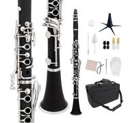 WUQIMUSC Clave para clarinete para principiantes, para estudiantes y adultos, de madera de ebonita, chapado en níquel, con 2 barriles, cañas y accesorios (llave BB-clarinete)