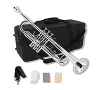 WUQIMUSC Juego de trompeta estándar para principiantes, trompeta de estudiantes, instrumento de trompeta de latón, bemol, con boquilla 7C, paño de limpieza, guantes y funda de transporte rígida