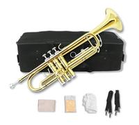 WUQIMUSC Juego de trompeta estándar para principiantes, trompeta de estudiantes, instrumento de trompeta de latón, bemol, con boquilla 7C, paño de limpieza, guantes y funda de transporte rígida