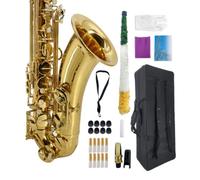 WUQIMUSC Kit completo de saxofón tenor con funda, boquilla, 10 lengüetas, saxo tenor profesional B plano, laca de latón dorado, tono rico y cálido para jazz y clásico, ideal para estudiantes y