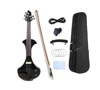 WUQIMUSC Kit de 5 cuerdas para violín eléctrico 4/4 de tamaño completo con cuerpo de madera maciza, violín silencioso, desplazamiento estilo cabeza de guitarra, accesorios de ébano, clavijas de metal,