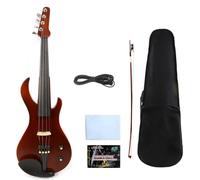WUQIMUSC - Kit de violín eléctrico silencioso 4/4 de tamaño completo para violín eléctrico silencioso cuerpo de madera maciza con accesorios de ébano en forma de guitarra potente sonido, estuche, arco
