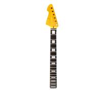 WUQIMUSC Repuesto de cuello de guitarra para mano izquierda para 22 trastes, 25.5 pulgadas, arce con diapasón de palisandro, talón atornillado, acabado amarillo brillante (incrustación de bloque)