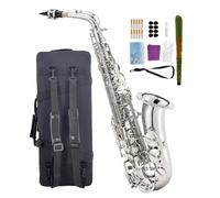 WUQIMUSC Saxofón alto profesional Eb - Kit completo de saxofón para principiantes con funda de transporte, boquilla, correas, lengüetas, kit de limpieza, perfecto para estudiantes y adultos (níquel)