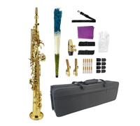 WUQIMUSC Saxofón soprano recto Bb, acabado lacado dorado, diseño ergonómico con funda, boquilla, correa para el cuello y accesorios, ideal para principiantes y jugadores avanzados