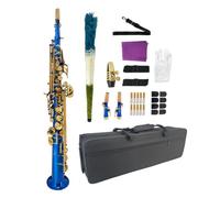 WUQIMUSC Saxofón soprano recto Bb, acabado lacado dorado, diseño ergonómico con funda, boquilla, correa para el cuello y accesorios, ideal para principiantes y jugadores avanzados (azul)