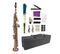 WUQIMUSC Saxofón soprano recto Bb, acabado lacado dorado, diseño ergonómico con funda, boquilla, correa para el cuello y accesorios, ideal para principiantes y jugadores avanzados (rojo)