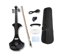 WUQIMUSC Violín eléctrico, cuerpo de madera maciza, accesorios de ébano, afinador agradable, pasiva pasiva con arco, bolsa de funda (negro-4 cuerdas)