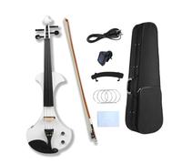 WUQIMUSC Violín eléctrico, cuerpo de madera maciza, accesorios de ébano, afinador agradable, pasiva pasiva con arco, bolsa de estuche (blanco-4 cuerdas)
