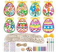 WUQNGI Huevos de Pascua para Pintar, 178 Piezas Kit de Manualidades Pascua para Niños, DIY Manualidades Huevos de Pascua para Decorar con Pompones, Cuerda y Diamantes de Imitación, Plumas de Acuarela