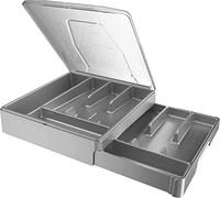 WURDON Organizador de cubiertos de doble capa con tapa, bandeja de cubiertos para encimera, bandeja de cubiertos para cajones de cocina con soporte para utensilios de 2 niveles y 9 compartimentos