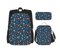 WURTON Beagle - Mochila escolar 3 en 1 con estampado de patrones de Beagle, con fiambrera, estuche para lápices, mochila de viaje para laptop, Medusas de tortuga Ocean Fish, Talla única