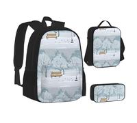 WURTON Birds In The Park On A Snowy Day - Juego de lonchera con mochila 3 en 1 y estuche a juego, color negro, talla única, Black, Talla única