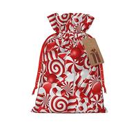 WURTON Bolsa de regalo con cordón, bastones de caramelo, bolsas de regalo de lona, bolsas de regalo para Navidad, 30,5 x 20,3 cm