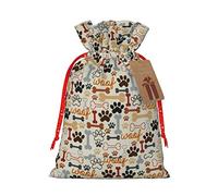 WURTON Bolsa de regalo con cordón, bolsas de regalo de lona con huellas de huesos de perro, bolsas de regalo para Navidad, 6.9 x 4.7 pulgadas