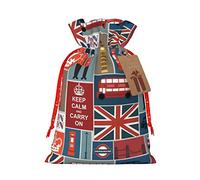 WURTON Bolsa de regalo con cordón, bolsas de regalo de lona con símbolos de Inglaterra, bolsas de regalo para Navidad, 6.9 x 4.7 pulgadas