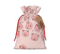 WURTON Bolsa de regalo con cordón, bolsas de regalo de lona de cerdo rosa, bolsas de regalo para Navidad, 12 x 8 pulgadas