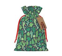 WURTON Bolsa de regalo con cordón, bonitas bolsas de regalo de lona con ilustración de cactus, bolsas de regalo para Navidad, 12 x 8 pulgadas