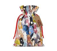 WURTON Bolsa de regalo con cordón, coloridos caballos de dibujos animados, bolsas de regalo de lona, bolsas de regalo para Navidad, 6.9 x 4.7 pulgadas