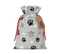 WURTON Bolsa de regalo con cordón, estampado de huellas de animales, bolsas de regalo de lona, bolsas de regalo para Navidad, 12 x 8 pulgadas