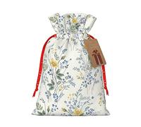 WURTON Bolsa de regalo con cordón, flores azules con patrón floral de rosas, bolsas de regalo de lona, bolsas de regalo para Navidad, 6.9 x 4.7 pulgadas
