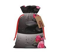 WURTON Bolsa de regalo con cordón, piedra de spa y flores de rosa, bolsas de regalo de lona, bolsas de regalo para Navidad, 6.9 x 4.7 pulgadas
