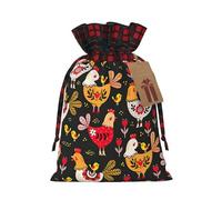 WURTON Bolsas de regalo con cordón para envolver dulces de Navidad, suministros de Navidad con estampado de pollos de gallo