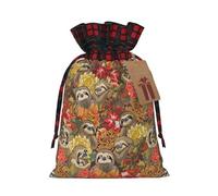 WURTON Bolsas de regalo con cordón para fiestas de Navidad con estampado de perezosos divertidos para envolver dulces de Navidad, suministros de Navidad