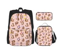 WURTON Bonita mochila de hombro con estampado de perezoso 3 en 1, juego de lonchera, estuche para lápices, viajes, laptop, mochilas de día, Negro -, Talla única