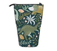 WURTON Bonito estuche telescópico con estampado de dinosaurios, bolsa de almacenamiento para suministros de oficina, almacenamiento de maquillaje, Black, Talla única